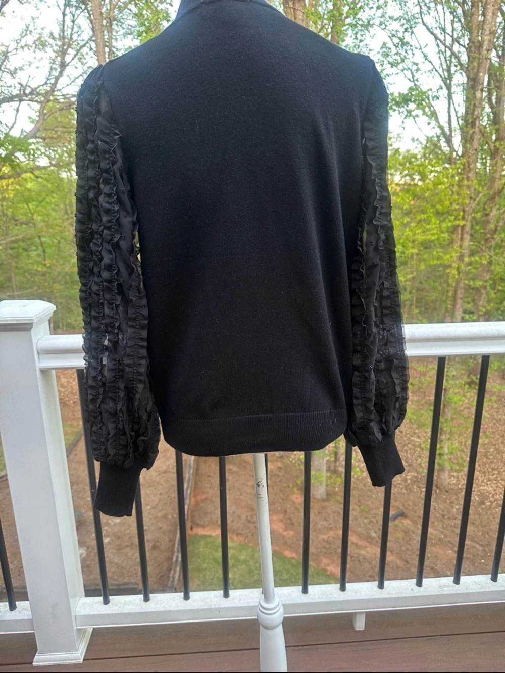 Nanette Lepore Black Ruffle-Sleeve Pullover Sweater - Picture 4 of 11